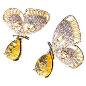 Eye Candy LA 18K Goldplated & Cubic Zirconia Monarch Butterfly Teardrop Earrings